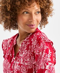 Style & Co Women's Floral Shine Long Sleeve Blouse, Macy's Exclusive