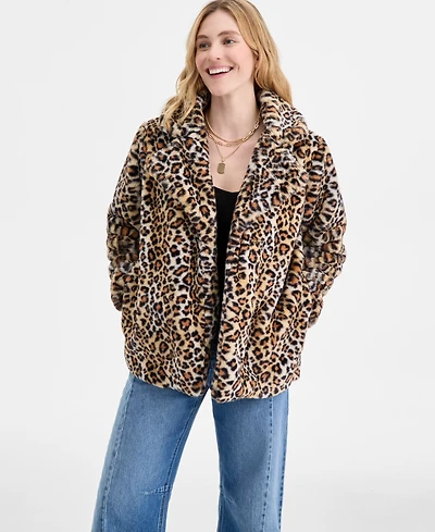 On 34th Women's Woven Sketchy Leopard-Print Faux-Fur Coat, Macy's Exclusive