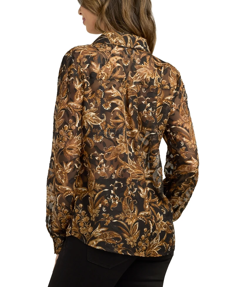 Bcx Women's Jacquard Burnout Print Top