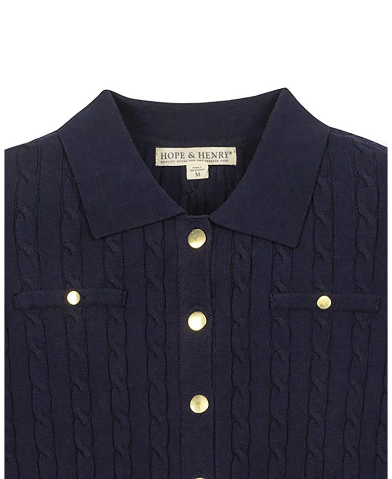Hope & Henry Women's Organic Cable Knit Collared Cardigan Sweater