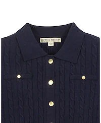 Hope & Henry Women's Organic Cable Knit Collared Cardigan Sweater
