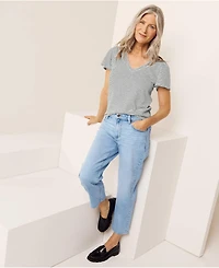 Lands' End Women's Soft Denim Mid Rise Relaxed Straight Crop Jeans