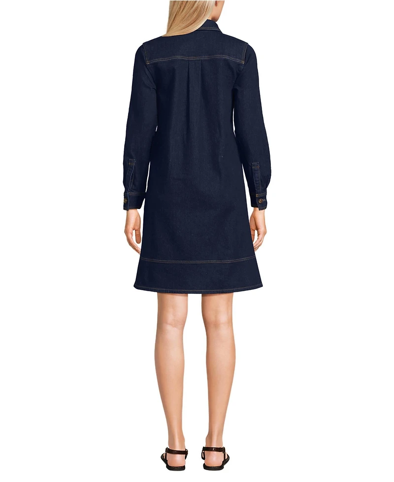Lands' End Women's Petite Soft Denim Popover Long Sleeve Shirt Dress