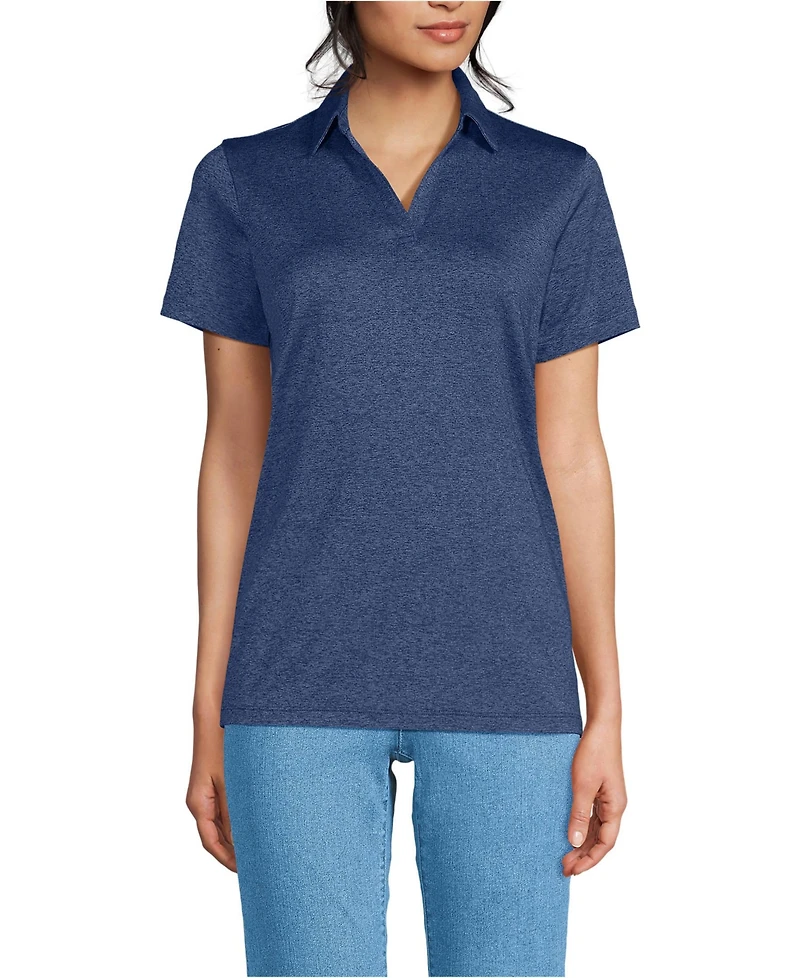 Lands' End Women's Rapid Dry Short Sleeve Space Dye Sport Neck Polo Shirt