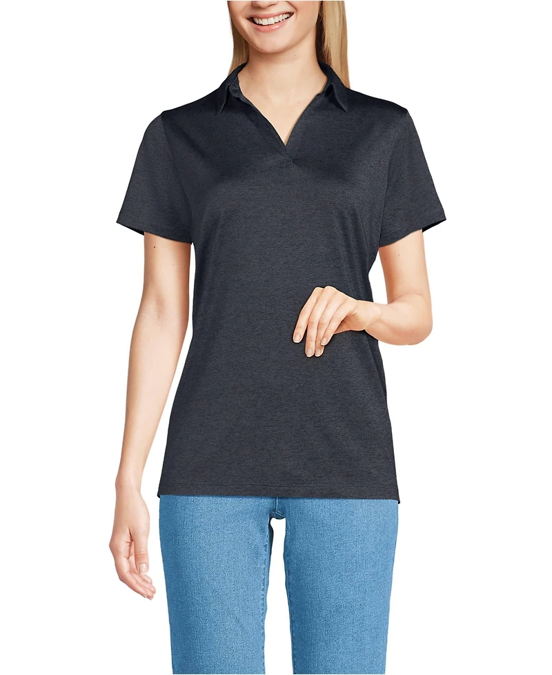 Lands' End Women's Rapid Dry Short Sleeve Space Dye Sport Neck Polo Shirt