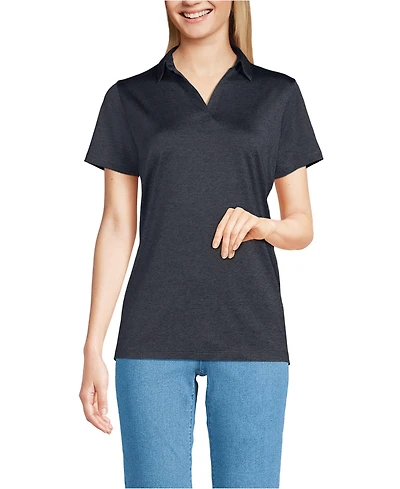 Lands' End Women's Rapid Dry Short Sleeve Space Dye Sport Neck Polo Shirt