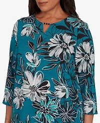 Alfred Dunner Petite Lake Champlain Floral Printed Beaded Neck Top