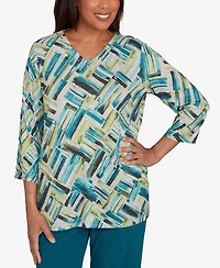 Alfred Dunner Petite Lake Champlain Detailed V Neck Brushstroke Top