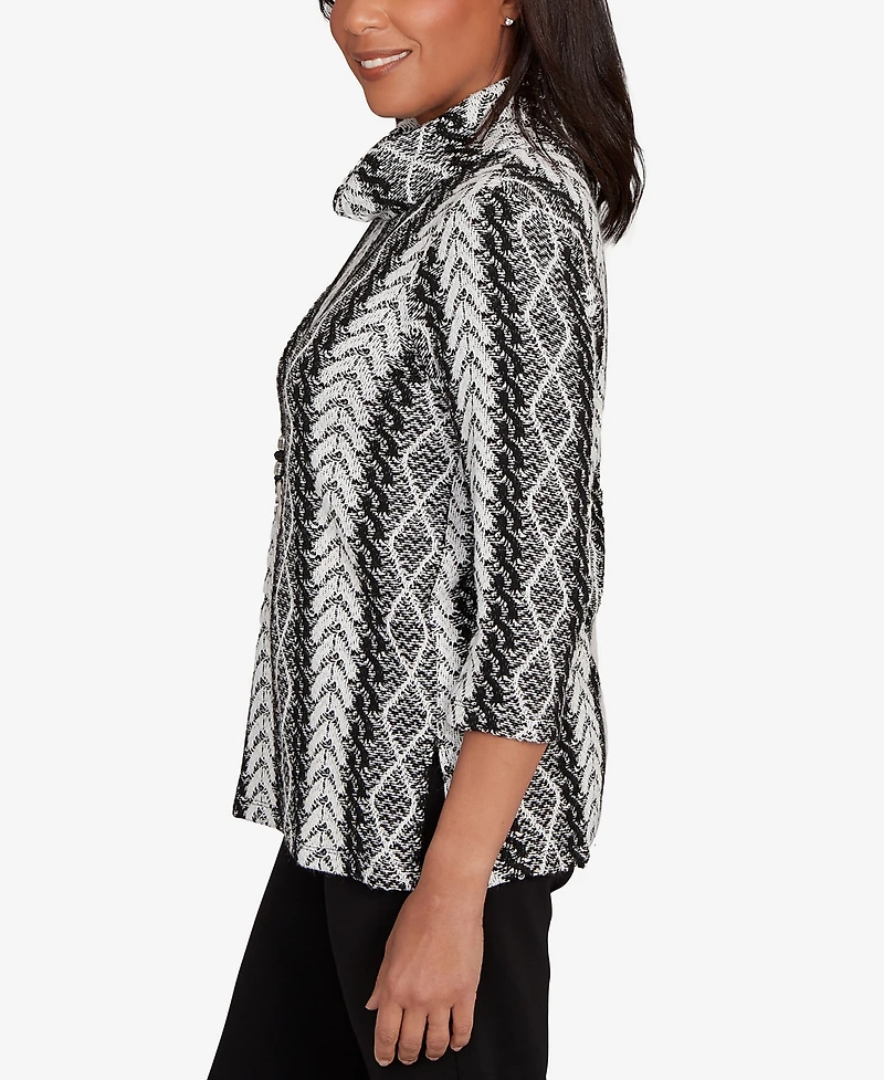 Alfred Dunner Petite Jet Setter Cable Jacquard Knit Top with Necklace