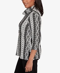 Alfred Dunner Petite Jet Setter Cable Jacquard Knit Top with Necklace