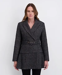 Kensie Women's Belted Herringbone Tweed Skirted Wool Jacket