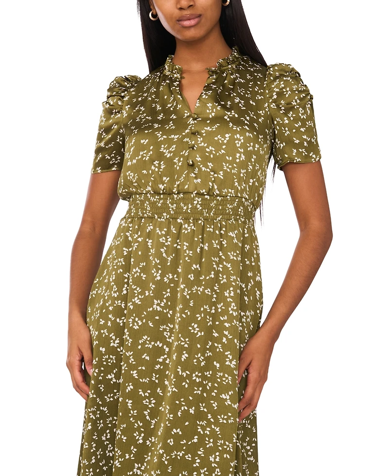 Msk Petite Puff-Sleeve Chiffon Midi Dress