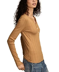 Lucky Brand Women's Long Sleeve Rib Henley Top