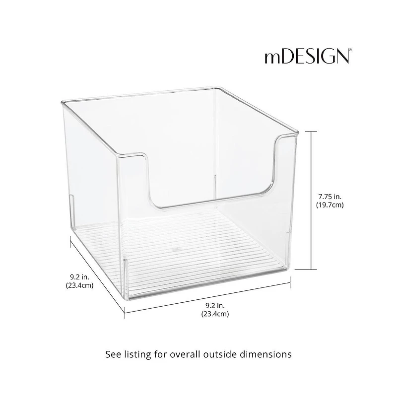 mDesign Kitchen Plastic Storage Organizer Bin with Open Front - Pack - Clear