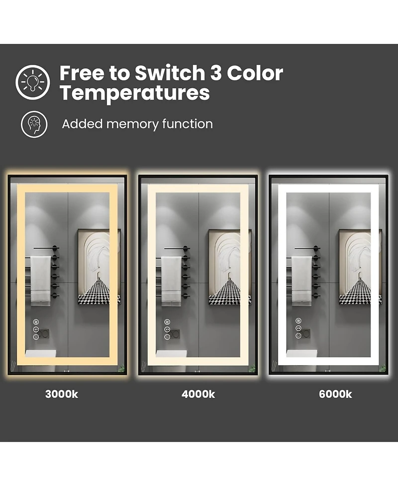 Amorho Led Bathroom Mirror, 48" x 32" Led Bathroom Mirror with Black Frame, Front Light and Backlit, Stepless Dimmable, Anti-Fog, Shatter-Pr