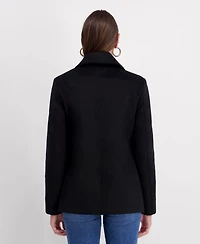 Kensie Double Breasted Patch Pocket Faux Wool Jacket with Fringe