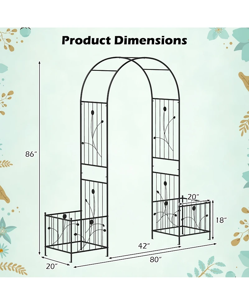 Gymax 86'' Arch Trellis for Climbing Plants w/ Planter Boxes Roses Vines for Wedding