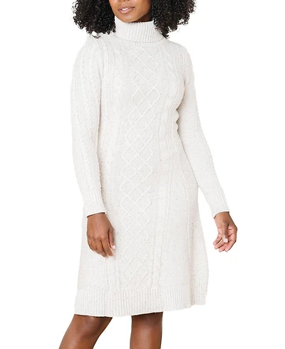 Hope & Henry Women's Organic Long Sleeve Turtleneck Cable Sweater Dress