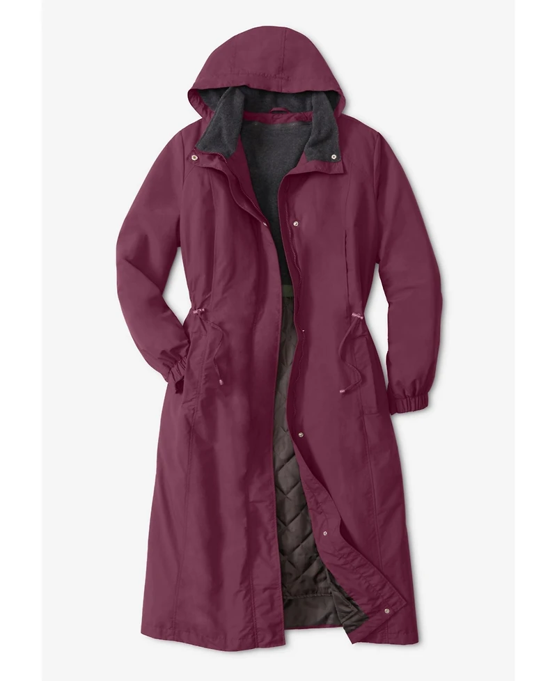 Woman Within Plus Long Hooded Taslon Jacket