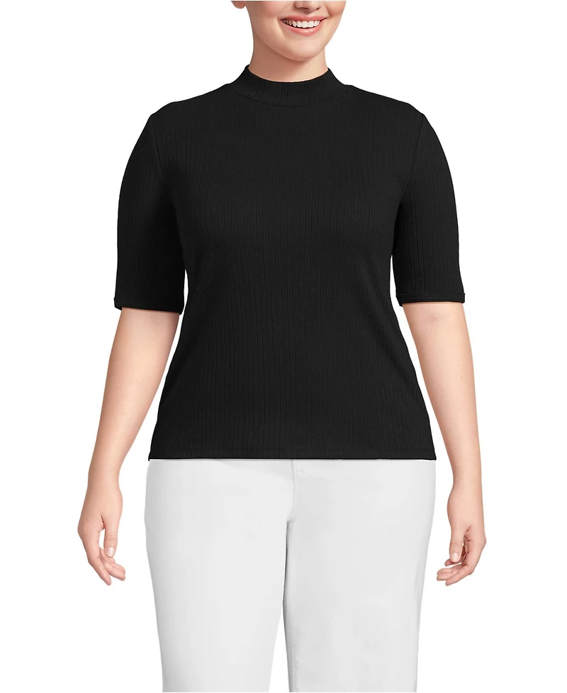 Lands' End Plus Elbow Sleeve Pointelle Rib Mock Neck