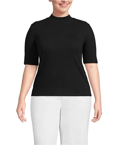 Lands' End Plus Elbow Sleeve Pointelle Rib Mock Neck
