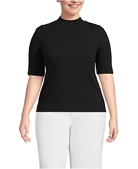 Lands' End Plus Elbow Sleeve Pointelle Rib Mock Neck