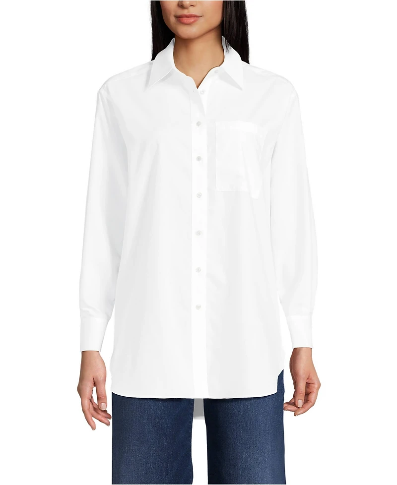 Lands' End Women's Petite Oversized No Iron Tunic with Statement Collar Shirt