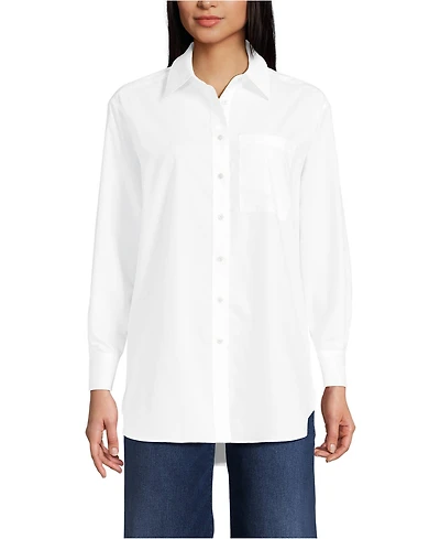 Lands' End Women's Petite Oversized No Iron Tunic with Statement Collar Shirt