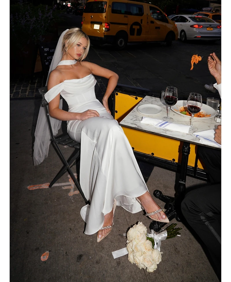 Miss Circle Women Ivona White Halter Neck Double Duchess Satin Gown