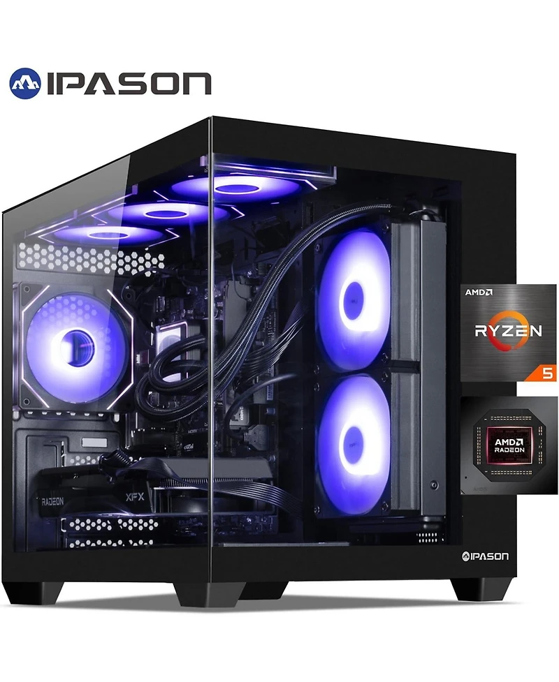 Ipason Prebuilt Gaming Pc - Radeon Rx 7650GRE 8G, Ryzen 5 9600X, 16GB DDR5, 1TB Ssd, Win 11 - Ready for 1080p Ultra Gaming (Liquid Cooled)