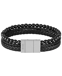 Hugo Boss Sphere Mixed Ionic Plated Brown Leather Yellow Tiger Bracelet