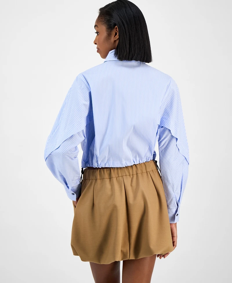 Bar Iii Women's Collared Button-Front Cropped Shirt, Macy's Exclusive