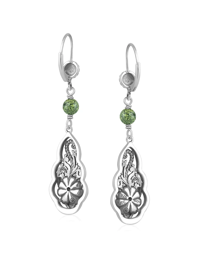 American West Jewelry Sterling Silver Serpentine Flower Gemstone Bead Lever Back Earrings