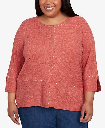 Alfred Dunner Plus Sunset Canyon Embellished Spliced Solid Top