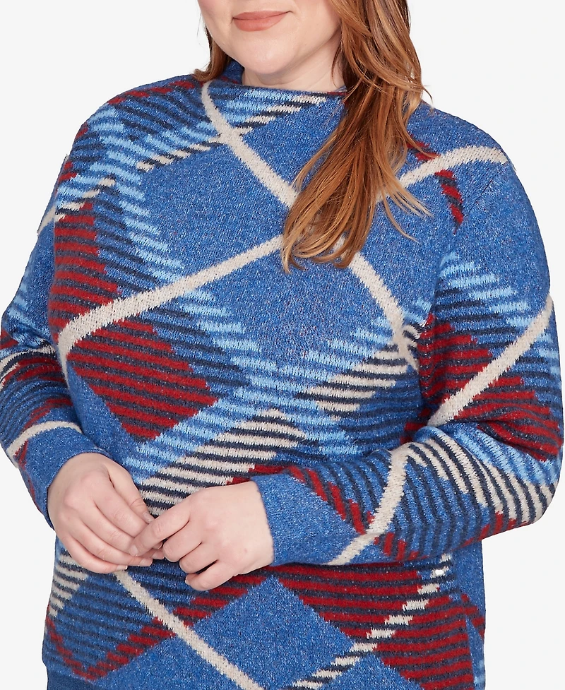 Alfred Dunner Plus Sunset Canyon Exploded Plaid Mock Neck Sweater