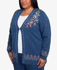Alfred Dunner Plus Sunset Canyon Embroidered Flower Long Sleeve Cardigan Sweater