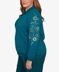 Alfred Dunner Plus Lake Champlain Embroidered Sleeve Button Detail Top