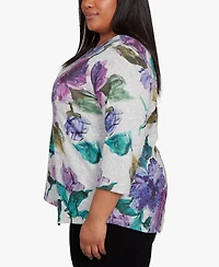 Alfred Dunner Plus Lake Champlain Asymmetrical Watercolor Flower Top