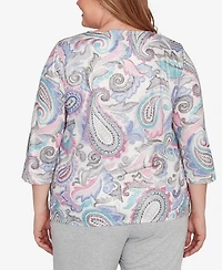 Alfred Dunner Plus Casual Vibe Pleated Paisley Crew Neck Top