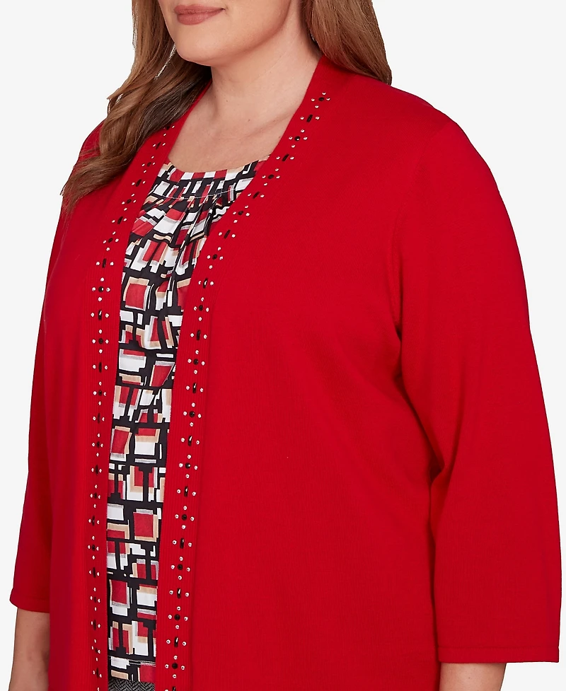 Alfred Dunner Plus Jet Setter Geometric Inner Two One Sweater