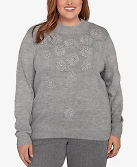 Alfred Dunner Plus Jet Setter Floral Soutache Embroidered Sweater