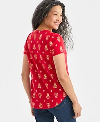 Style & Co Women's Printed Shine Short-Sleeve T-Shirt, Macy's Exclusive