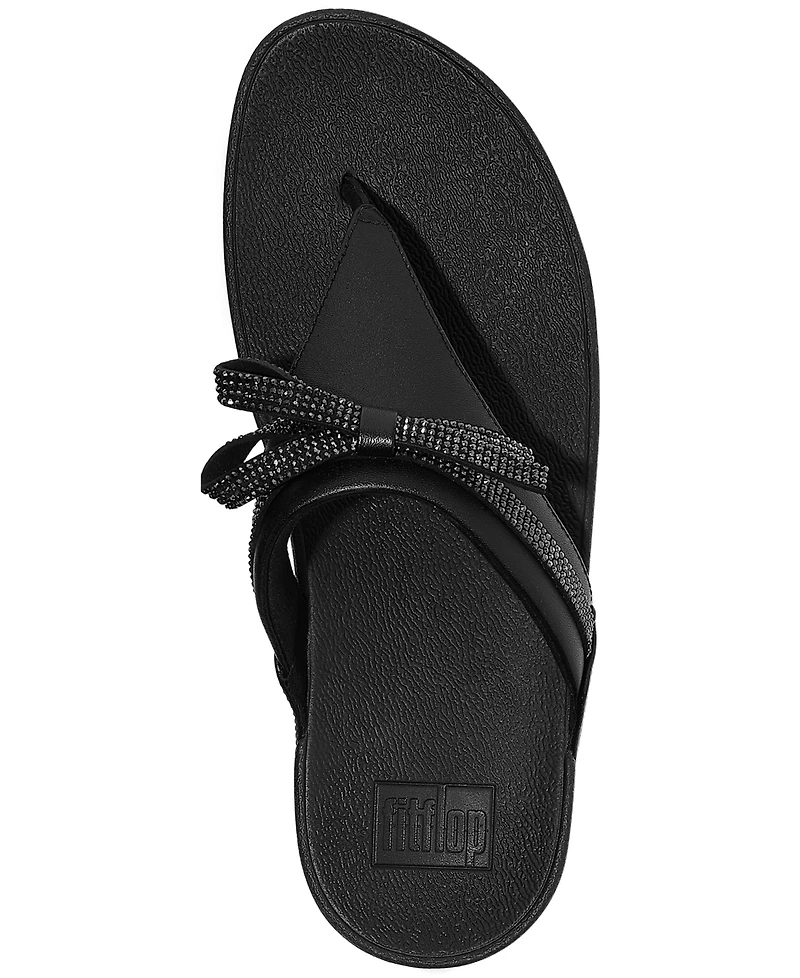 FitFlop Women's Lulu Glitz-Bow Leather Toe-Post Sandals