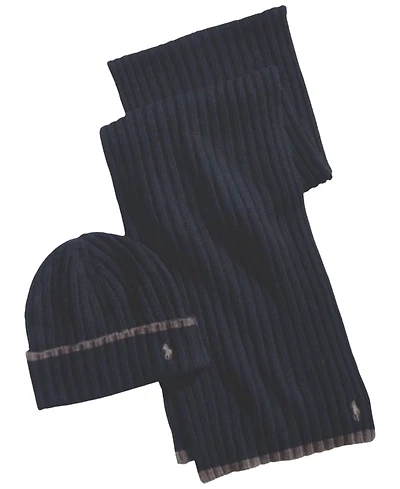 Polo Ralph Lauren Men's Classic Ribbed Hat and Scarf Set