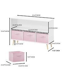 Jujabu 35 in. Wide White/ Kids Bookcase with Collapsible Fabric Drawers, Children's Book Display