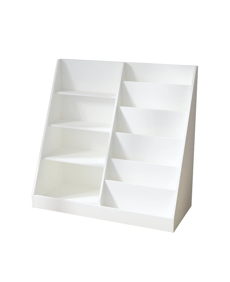 Jujabu 35 in. Wide Multifunctional 4 Tier Wooden White Kids Bookshelf and Toy Storage Organizer with Bookcase Display Stand