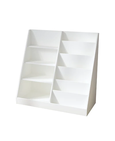 Jujabu 35 in. Wide Multifunctional 4 Tier Wooden White Kids Bookshelf and Toy Storage Organizer with Bookcase Display Stand