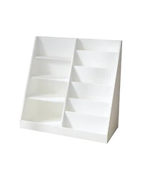 Jujabu 35 in. Wide Multifunctional 4 Tier Wooden White Kids Bookshelf and Toy Storage Organizer with Bookcase Display Stand