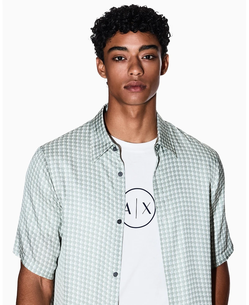 A|X Armani Exchange Men's Short Sleeve Viscose Geo Print Woven Shirt