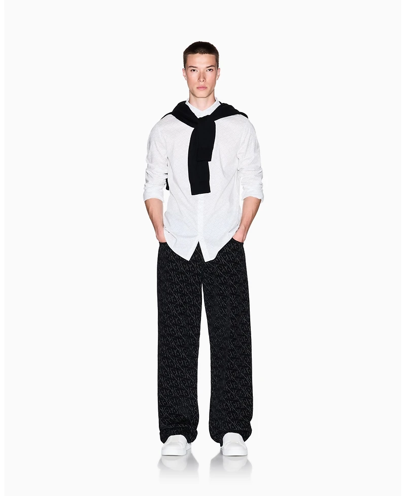 A|X Armani Exchange Men's Long Sleeve Poplin Allover Logo Woven Shirt